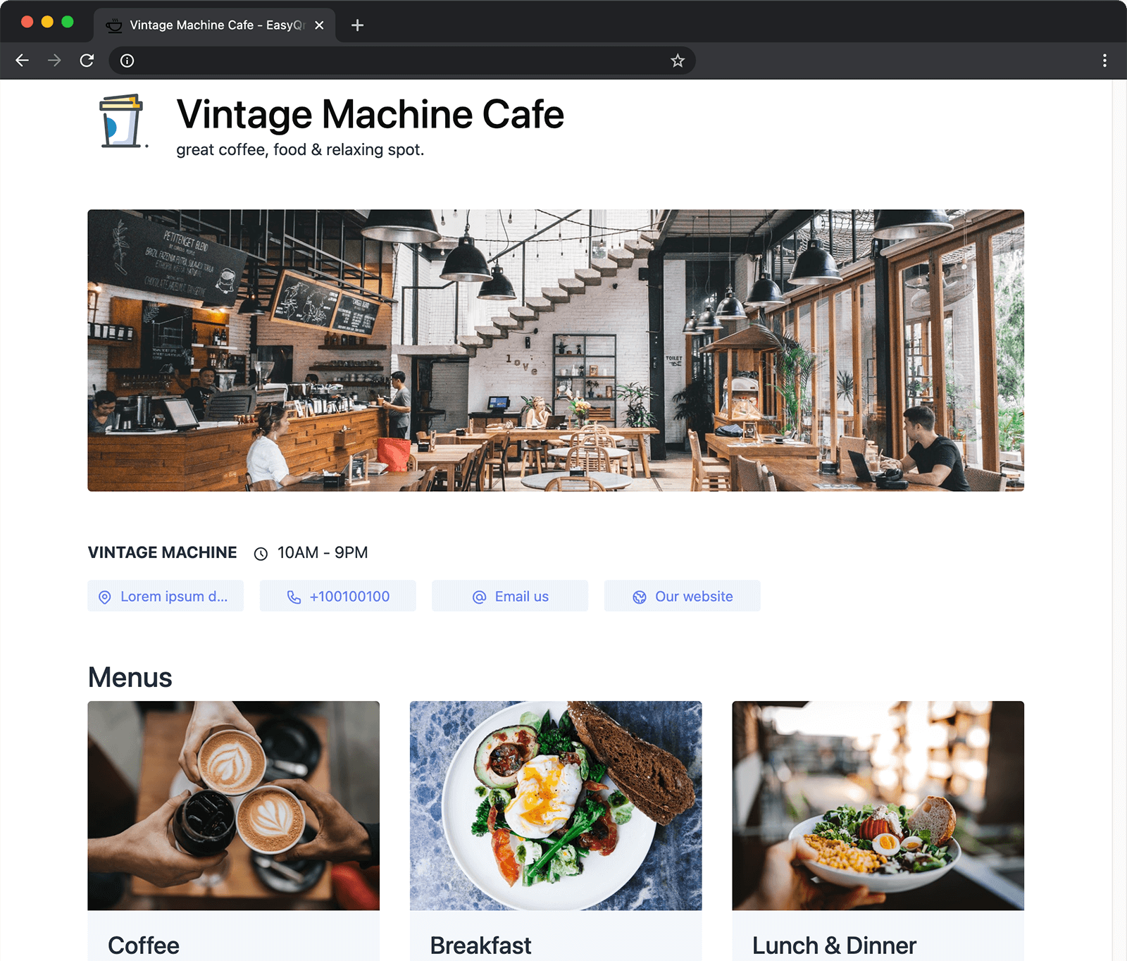 Screenshot di una pagina di esempio di un negozio nella visualizzazione desktop